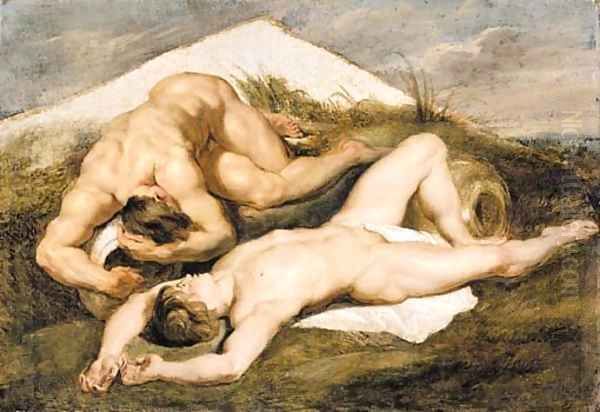 Study of two male nudes Oil Painting by (studio of) Rubens, Peter Paul