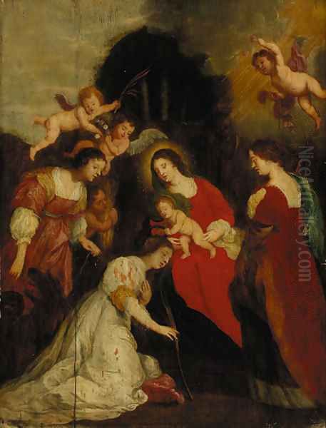 The Crowning of Saint Catherine with Saint Agatha and Saint Euphemia Oil Painting by (studio of) Rubens, Peter Paul