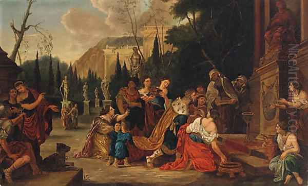 A King With His Courtiers Worshipping Before A Statue Oil Painting by (studio of) Rubens, Peter Paul