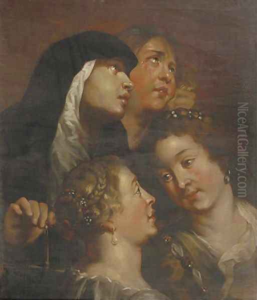 A study of four female heads Oil Painting by (studio of) Rubens, Peter Paul