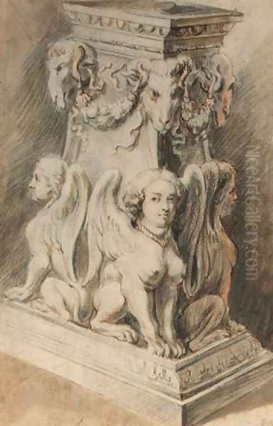 Design for a pedestal with harpies and ram's masks Oil Painting by (studio of) Rubens, Peter Paul