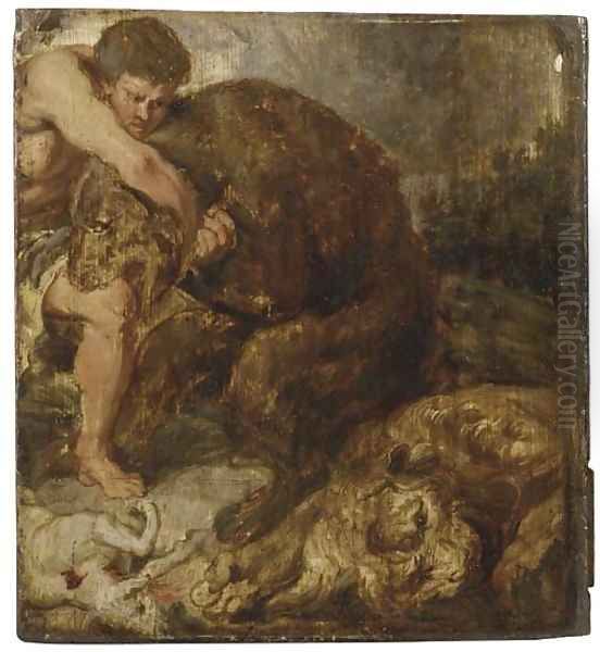 Hercules and the Nemean Lion Oil Painting by (studio of) Rubens, Peter Paul