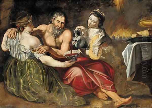 Lot and his Daughters Oil Painting by (studio of) Rubens, Peter Paul