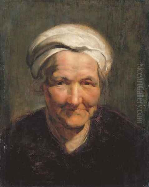 Portrait of an old woman, bust-length, with a white headscarf Oil Painting by (studio of) Rubens, Peter Paul