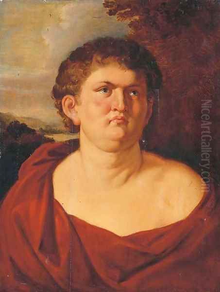 Portrait of Emperor Nero, half-length, in a red toga, a landscape beyond Oil Painting by (studio of) Rubens, Peter Paul
