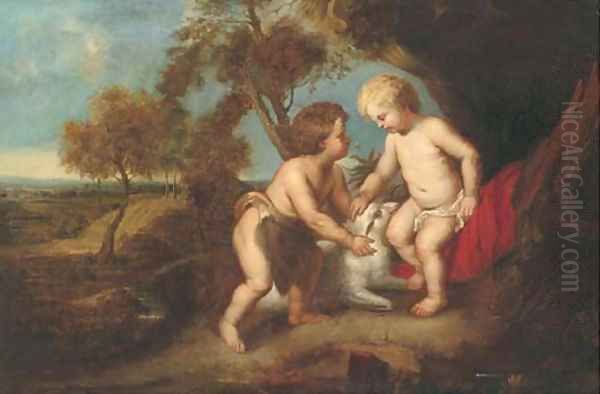 The Christ Child and the Infant Saint John the Baptist in a landscape Oil Painting by (studio of) Rubens, Peter Paul