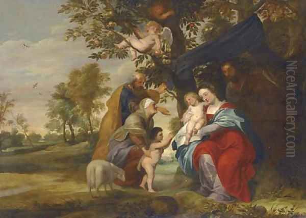 The Holy Family under an Apple Tree with Saints Elizabeth and Zacharaias and the Infant Baptist Oil Painting by (studio of) Rubens, Peter Paul