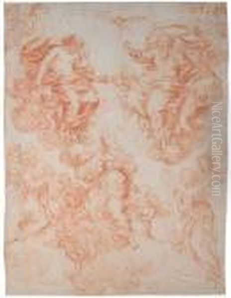 La Vierge Intercedant Aupres De La Trinite Oil Painting by Pietro Da Cortona (Barrettini)