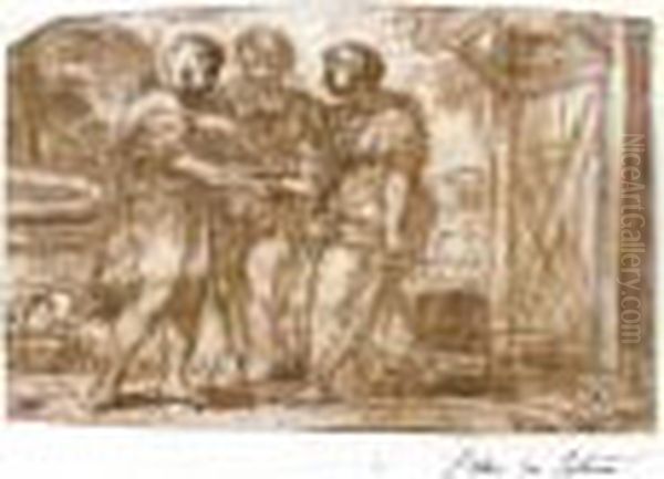 Bears Inscription And Numbering,
 Verso: 474/attribue A Pierre De Cortone Par Philip Pouncey (1972)pen 
And Brown Ink And Wash, Indented Oil Painting by Pietro Da Cortona (Barrettini)