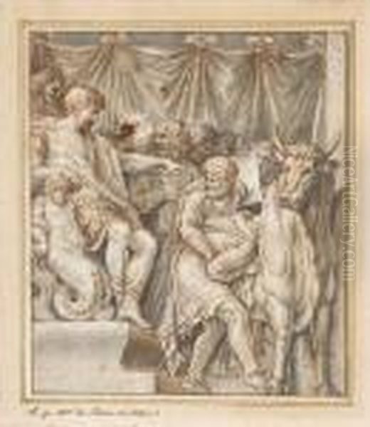 Phalaris Ordonnant De Jeter 
Perille Dans Le Taureau D'airain,d'apres Polidoro Da Caravaggio Oil Painting by Pietro Da Cortona (Barrettini)