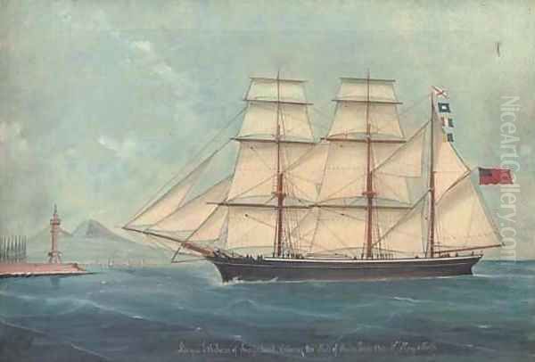 The wooden barque Ethelwin of Sunderland entering Naples Oil Painting by Luigi P. Renault