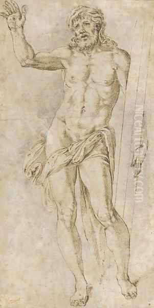 Christ holding the cross Oil Painting by Giulio Romano (Orbetto)