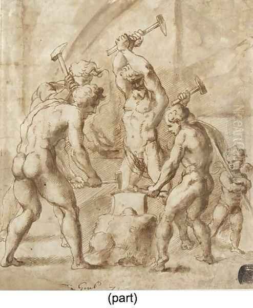 Vulcan's Forge Oil Painting by Giulio Romano (Orbetto)