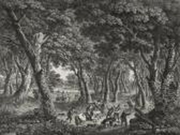 La Chasse Au Sanglier 
A Boar Hunting Scene Oil Painting by Jean-Baptiste Pillement