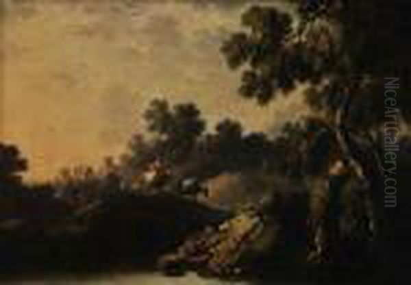 Paisagem Com Figuras Oil Painting by Jean-Baptiste Pillement