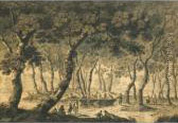 Le Retour De La Peche [ ; The 
Return Of The Fishermen ; Signed Lower Left Pillement ; Black Chalk, Pen
 And Brown Ink, Grey Wash] Oil Painting by Jean-Baptiste Pillement