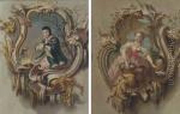 An Allegory Of Winter In A 
Feigned Cartouche; And An Allegory Ofsummer In A Feigned Cartouche Oil Painting by Jean-Baptiste Pillement