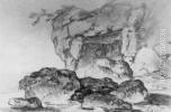 Rochers En Bord De Mer Oil Painting by Jean-Baptiste Pillement