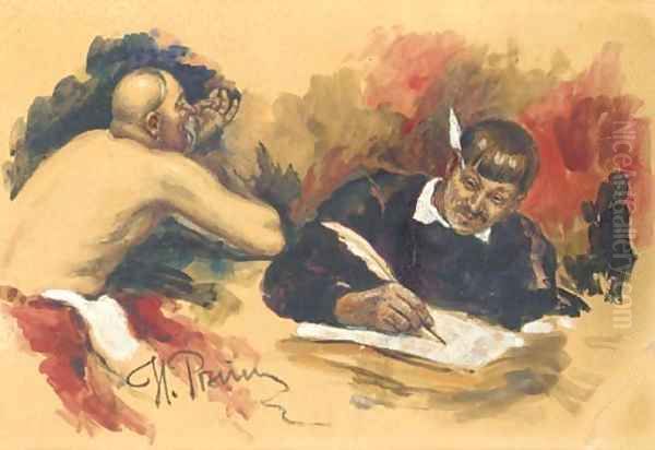 Study for the painting 'The Reply of the Zaporozhian Cossacks to the Turkish Sultan' Oil Painting by Repin Iliya