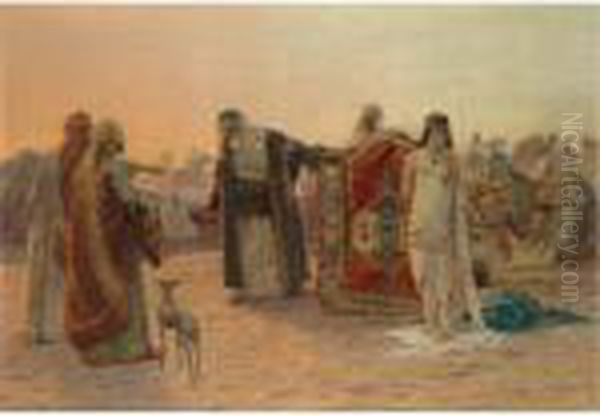 An Odalisque In The Desert Oil Painting by Otto Pilny