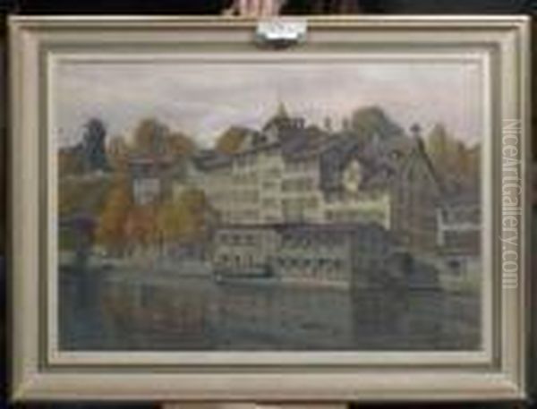 Schipfe In Zurich. Oil Painting by Otto Pilny