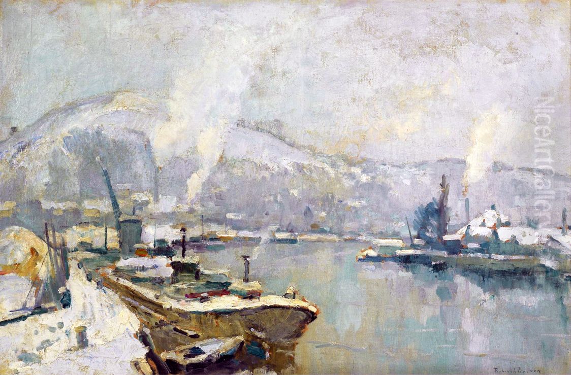 La Seine Et La Cote Sainte Catherine A Rouen En Hiver Oil Painting by Robert Antoine Pinchon