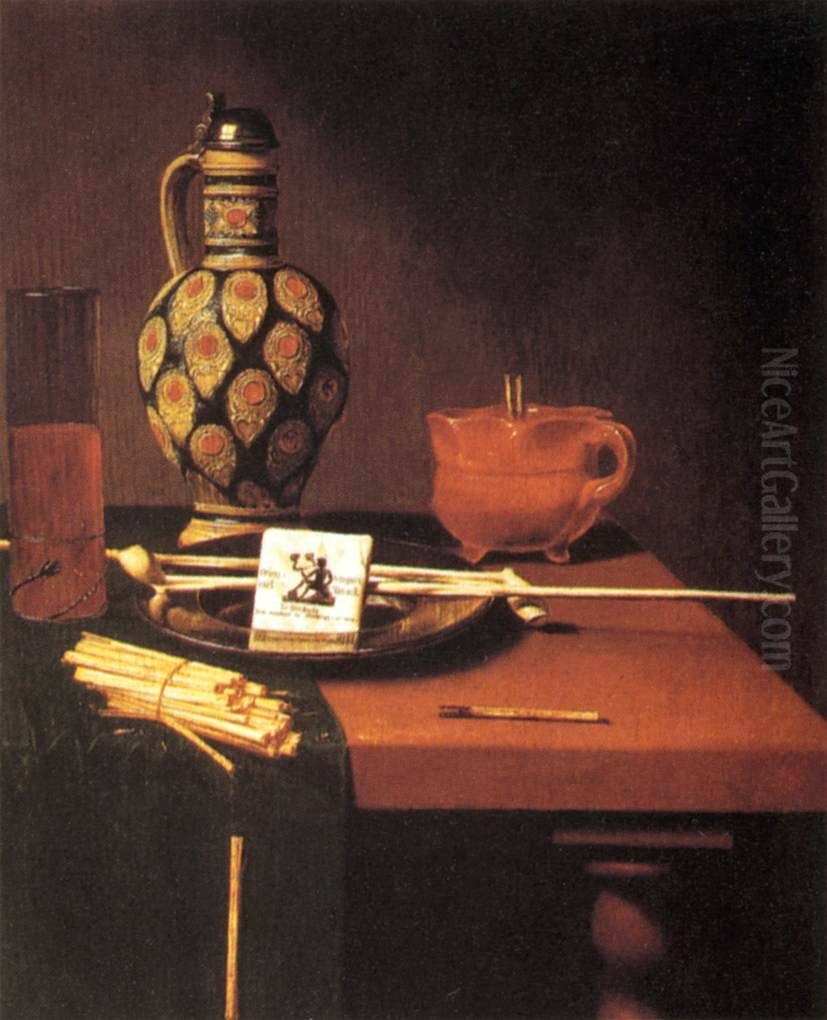Still-Life with Porcelain Vase and Smoking Tools Oil Painting by Hubert van Ravesteyn
