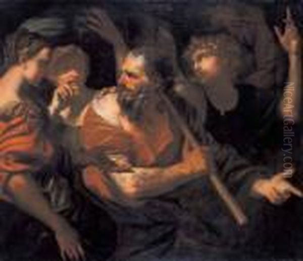 L'angelo Esorta Lot A Fuggire Con La Famiglia Da 
Sodoma E Gomorra Oil Painting by Domenico Piola