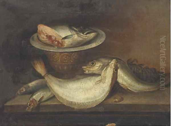 Still life of fish on a table Oil Painting by Elena Recco