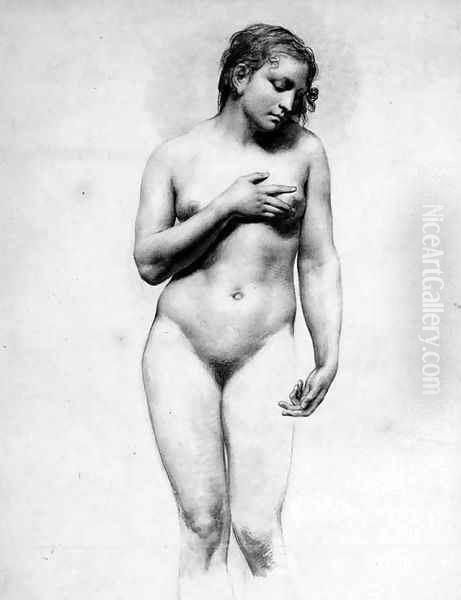 A Nude Woman standing holding her left Breast Oil Painting by Anne-Louis Girodet de Roucy-Triosson