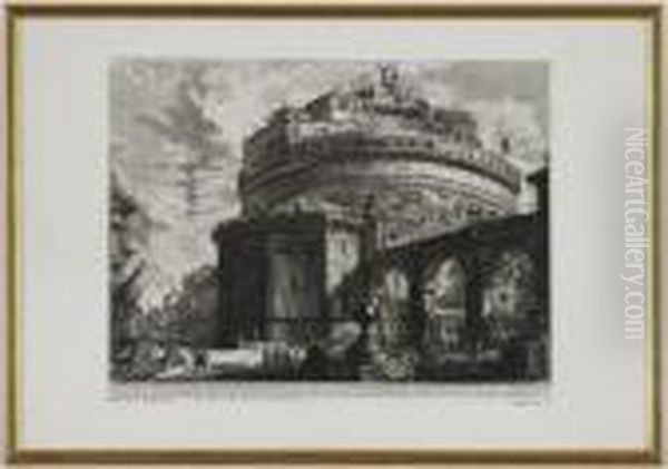 Veduta Del Mausoleo D'elio 
Adriano (ora Chiamato Castello S.angelo) Nella Parte Opposta Alla 
Facciata Dentro Al Castello Et Veduta Del Ponte Oil Painting by Giovanni Battista Piranesi
