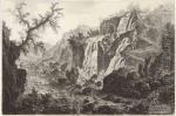 The Small Waterfall And Rapids At Tivoli, From Vedute Di Roma Oil Painting by Giovanni Battista Piranesi