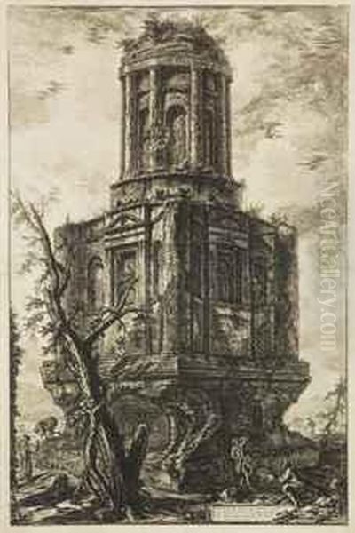 Planche Issue De La Serie Vedute
 Di Roma: Avanzi Di Un Antico Sepolcro Oggi Detto La Conocchia Oil Painting by Giovanni Battista Piranesi