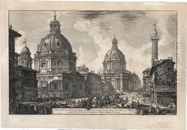 Veduta Delle Due Chiese
Presso La Colonna Trajana Oil Painting by Giovanni Battista Piranesi