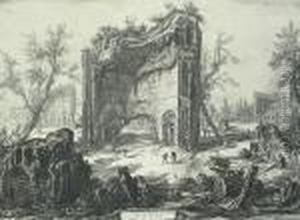 Veduta Degli Avanzi Delle 
Fabbriche Desecondo Piano Delle Terme Di Tito From Veduti Di Roma Oil Painting by Giovanni Battista Piranesi