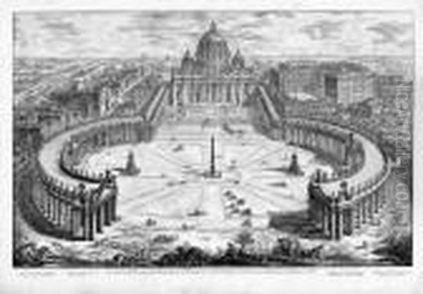 Veduta Dell' Insigne Basilica Vaticana Coll'
Ampio Portico Oil Painting by Giovanni Battista Piranesi