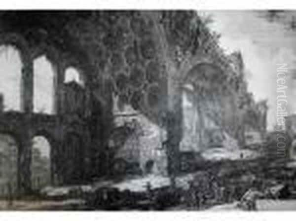 Veduta Degli Avanzi Del Tablino 
Della Casa Aurea Di Nerone; A Veduta Del Sepolcro Di Pisone Liciniano Oil Painting by Giovanni Battista Piranesi