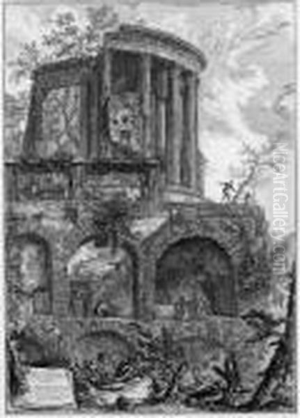 Ponte Salario; Pyramid Of Caius 
Cestius; Temple Of Vespasian; Arch Of Septimius Severus; And Temple Of 
The Sibyl, Tivoli Oil Painting by Giovanni Battista Piranesi