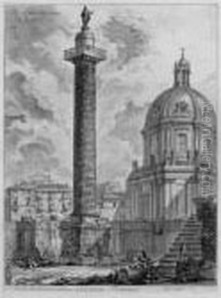 S. Peter's; S. Paolo Fuori Le 
Mura; Substructure Of The Temple Of Claudius; Trajan's Column; And 
Portico Of Octavia Oil Painting by Giovanni Battista Piranesi