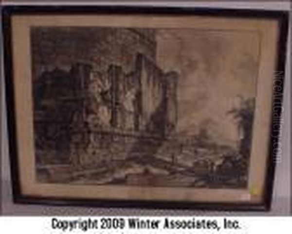 Veduta Degl Avanzi Del Sepolcro 
Della Famiglia Plauzia Sulla Via Tiburtina Vicino Al Ponte Lugano Due 
Miglia Lontano Da Tivoli Oil Painting by Giovanni Battista Piranesi