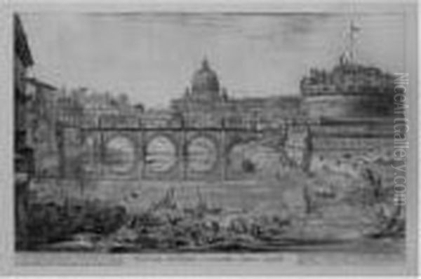 The Piazza Del Quirinale; The 
Fontana Dell' Acqua Paola; And Theponte And Castel S. Angelo (h. 15, 21,
 29) Oil Painting by Giovanni Battista Piranesi
