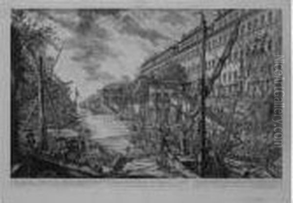 St. Peter's, From The Piazza 
Della Sagrestia; The Harbour Andquay, Called The Ripa Grande; The Castle
 S. Angelo (h. 5, 27,30) Oil Painting by Giovanni Battista Piranesi