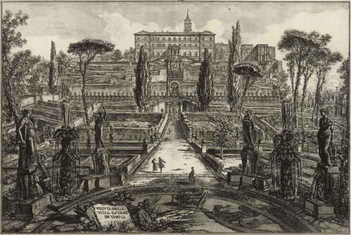 The Villa D'este, Tivoli; The 
Temple Of Saturn, With A Corner Of The Arch Of Septimius Severus In The 
Foreground Oil Painting by Giovanni Battista Piranesi