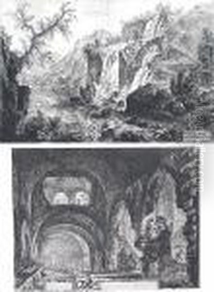 Veduta Interna Della Villa Di 
Mecenate From Vedute Di Roma; Vedute Delle Cascatella A Tivoli From 
Vedute Di Roma Oil Painting by Giovanni Battista Piranesi