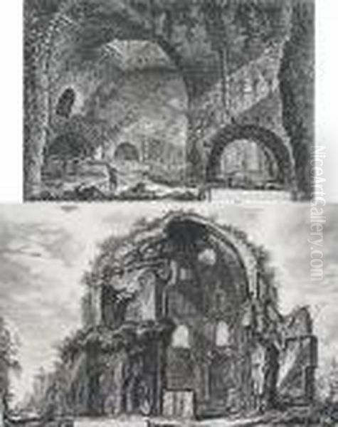 Altra Veduta Interna Della Villa
 Di Mecenate In Tivoli From Vedute Di Roma; Veduta Del Tempio 
Ottangolare Di Minerva Medica From Vedute Di Roma Oil Painting by Giovanni Battista Piranesi