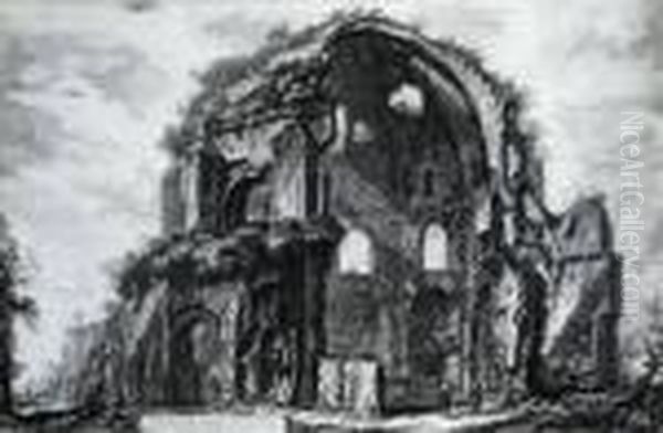 Veduta Dell'avanzo Del 
Castello..del Acqua Giulia; Veduta Del Tempio Ottongolare Di Minerva 
Medica; Tempio Detto Volgarm.to Di Giano Oil Painting by Giovanni Battista Piranesi