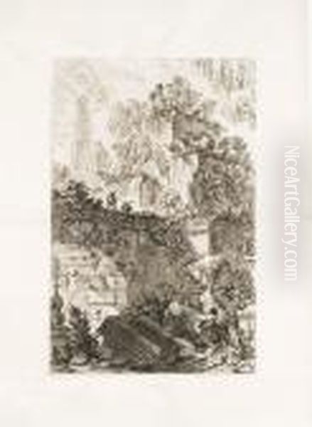 Frontespizio Con Statua Della Minerva. Oil Painting by Giovanni Battista Piranesi