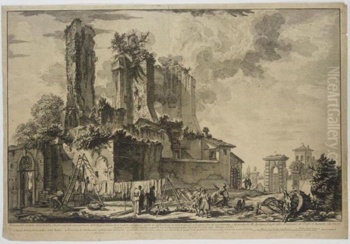 Two Views Of Rome: The Fontana 
Dell' Acqua Giulia, The Basilica Of Constantine; And Outlet Of The 
Cloacae Maximae Oil Painting by Giovanni Battista Piranesi