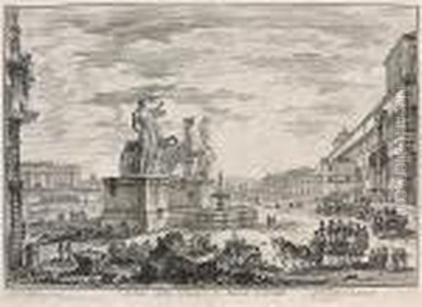 Veduta Della Piazza Di Monte Cavallo, From Vedute Di Roma (we. 142; H. 15; F. 808), 1750 Oil Painting by Giovanni Battista Piranesi