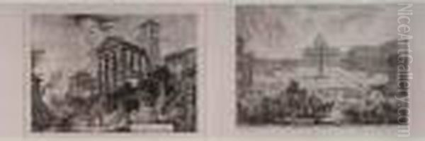  Veduta Della Basilica E Piazza
 Di S. Pietro In Vaticano > Et < Veduta Del Tempio Di Ercole Nella Citta
 Di Cora  Oil Painting by Giovanni Battista Piranesi